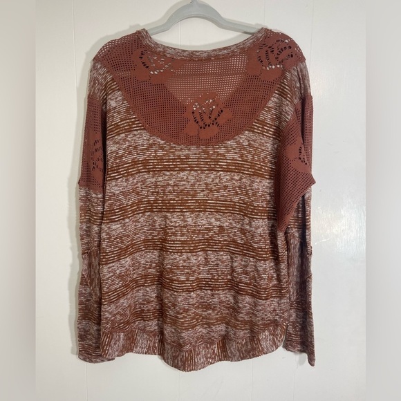 We The Free Burnt Orange Crochet Knit Long Sleeve Pullover Women’s Top Bohemian - Picture 3 of 13